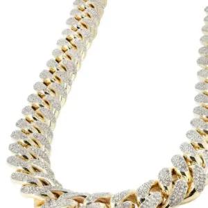 20mm Round Moissanite Cuban Link Chain Gildane in 14K Yellow Gold
