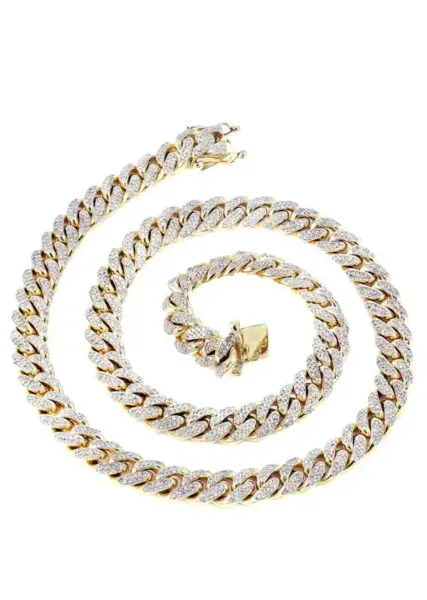 20mm Round Moissanite Cuban Link Chain Gildane in 14K Yellow Gold Closeup Full Chain