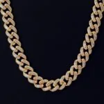 20mm Round Moissanite Cuban Link Chain Glimmerlink in 14K Yellow Gold Closeup Front
