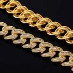 20mm Round Moissanite Cuban Link Chain Glimmerlink in 14K Yellow Gold Closeup Middle