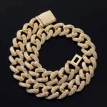 20mm Round Moissanite Cuban Link Chain Glimmerlink in 14K Yellow Gold