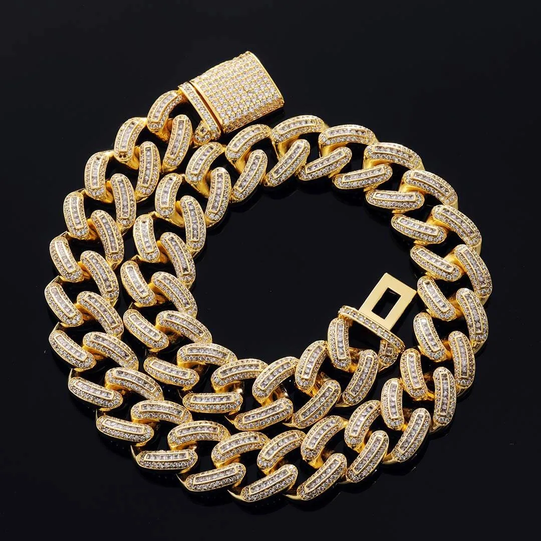 20mm Round Moissanite Cuban Link Chain Glimmerlink in 14K Yellow Gold Front