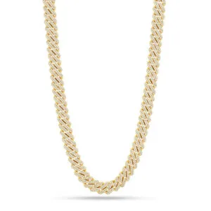 20mm Round Moissanite Cuban Link Chain Golden Twist in 14K Yellow Gold