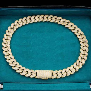 20mm Round Moissanite Cuban Link Chain Lux Weave in 14K Yellow Gold