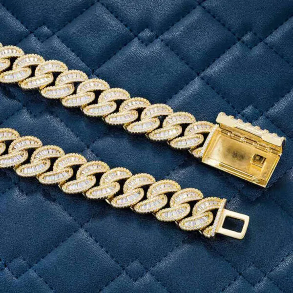 Closeup Clasp View of 20mm Round Moissanite Cuban Link Chain Lux Weave in 14K Yellow Gold