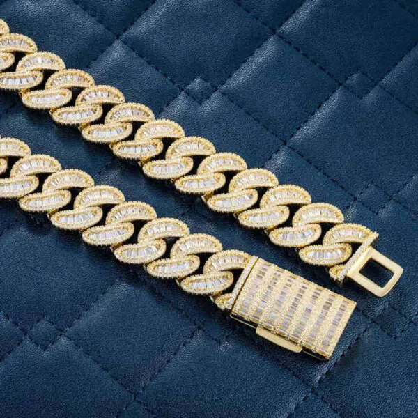 Clasp View of 20mm Round Moissanite Cuban Link Chain Lux Weave in 14K Yellow Gold