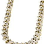 20mm Round Moissanite Cuban Link Chain Opal Weave in 14K Yellow Gold