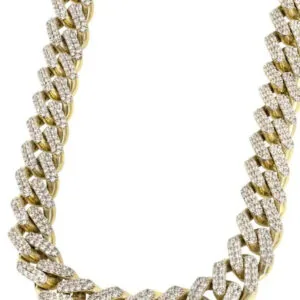 20mm Round Moissanite Cuban Link Chain Opal Weave in 14K Yellow Gold