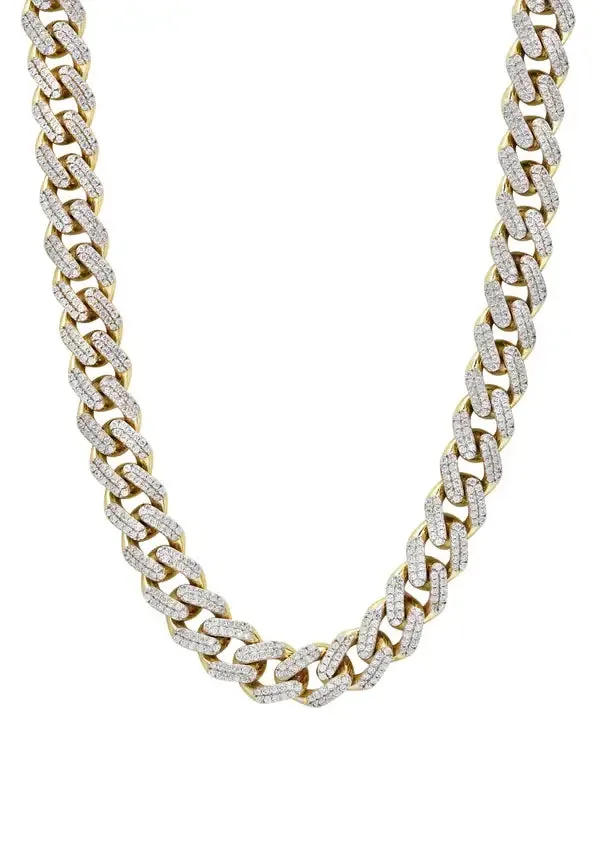 20mm Round Moissanite Cuban Link Chain OpalWeave in 14K Yellow Gold Closeup Front Look