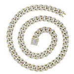 20mm Round Moissanite Cuban Link Chain OpalWeave in 14K Yellow Gold Closeup Full Chain