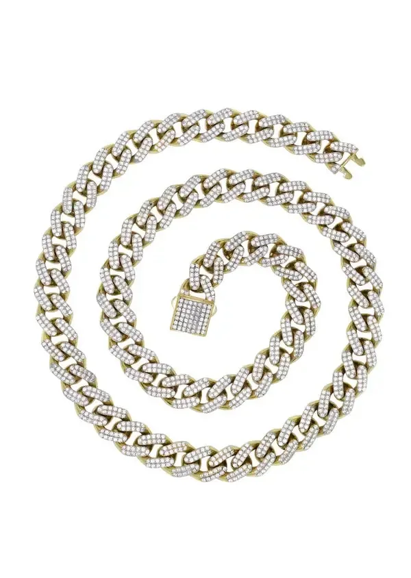 20mm Round Moissanite Cuban Link Chain OpalWeave in 14K Yellow Gold Closeup Full Chain
