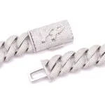 22mm Round Moissanite Cuban Link Chain GoldTwist in 14K White Gold Closeup Clasp
