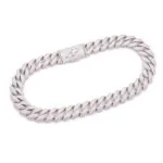 22mm Round Moissanite Cuban Link Chain GoldTwist in 14K White Gold Closeup Front