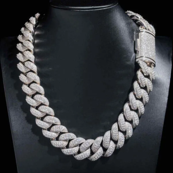 23mm Round Moissanite Cuban Link Chain Glacierlink in 14K White Gold Neck