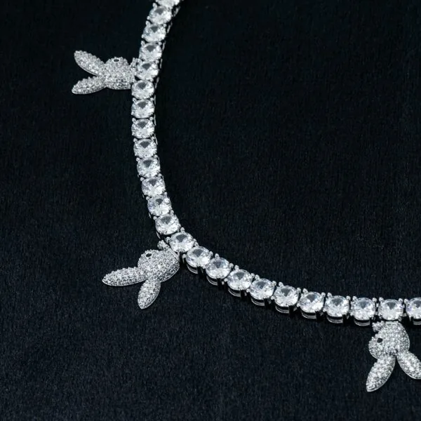 5mm Round Moissanite Tennis Chain Bunnylink in 14K White Gold Closeup Chain View