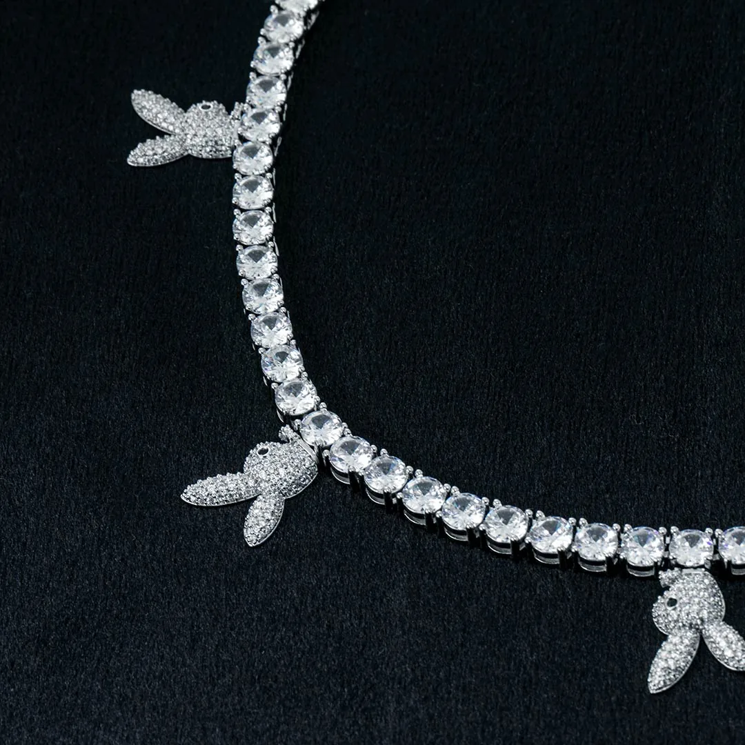 5mm Round Moissanite Tennis Chain Bunnylink in 14K White Gold Closeup Chain View