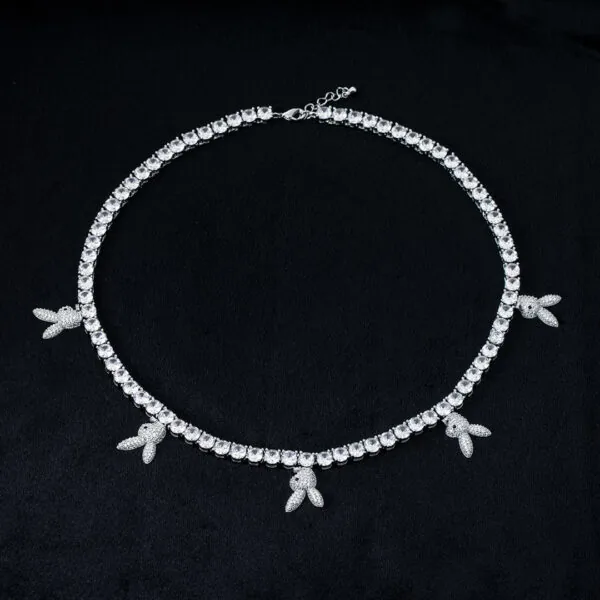 5mm Round Moissanite Tennis Chain Bunnylink in 14K White Gold Full Chain View