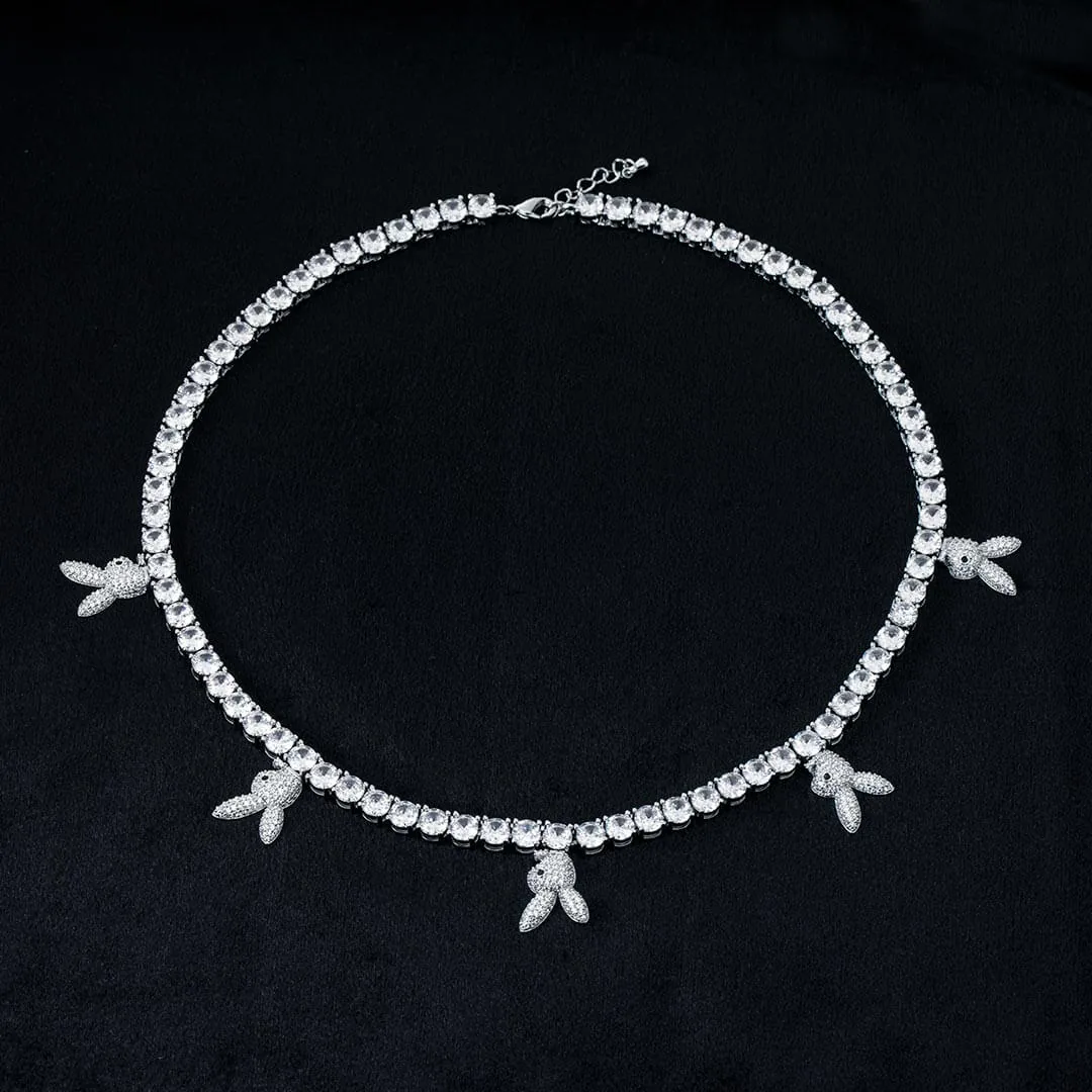 5mm Round Moissanite Tennis Chain Bunnylink in 14K White Gold Full Chain View