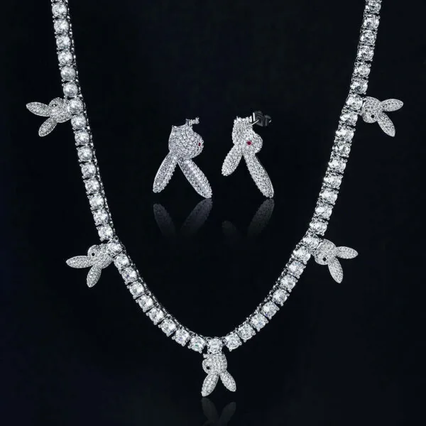 5mm Round Moissanite Tennis Chain Bunnylink in 14K White Gold Neck View