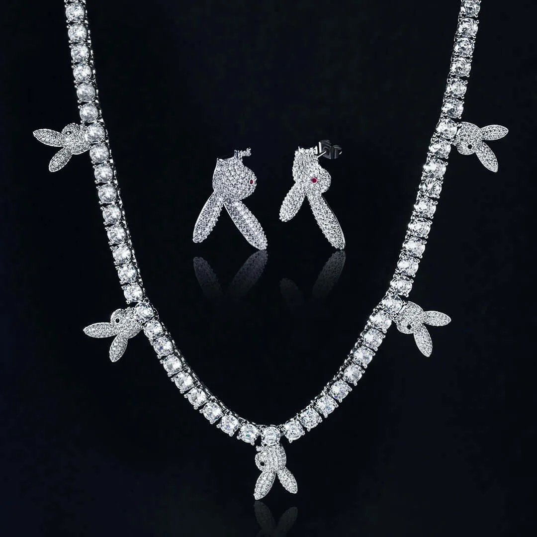 5mm Round Moissanite Tennis Chain Bunnylink in 14K White Gold Neck View