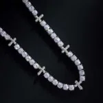 5mm Round Moissanite Tennis Chain Crosslink in 14K White Gold Closeup Chain View
