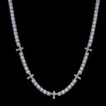 5mm Round Moissanite Tennis Chain Crosslink in 14K White Gold Closeup Front