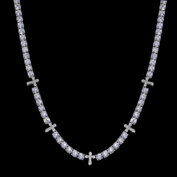 5mm Round Moissanite Tennis Chain Crosslink in 14K White Gold Closeup Front