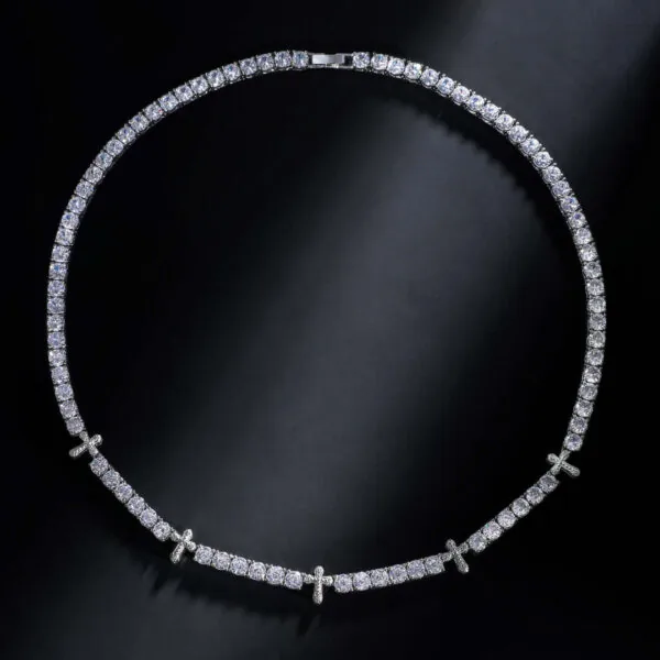 5mm Round Moissanite Tennis Chain Crosslink in 14K White Gold Full Chain View