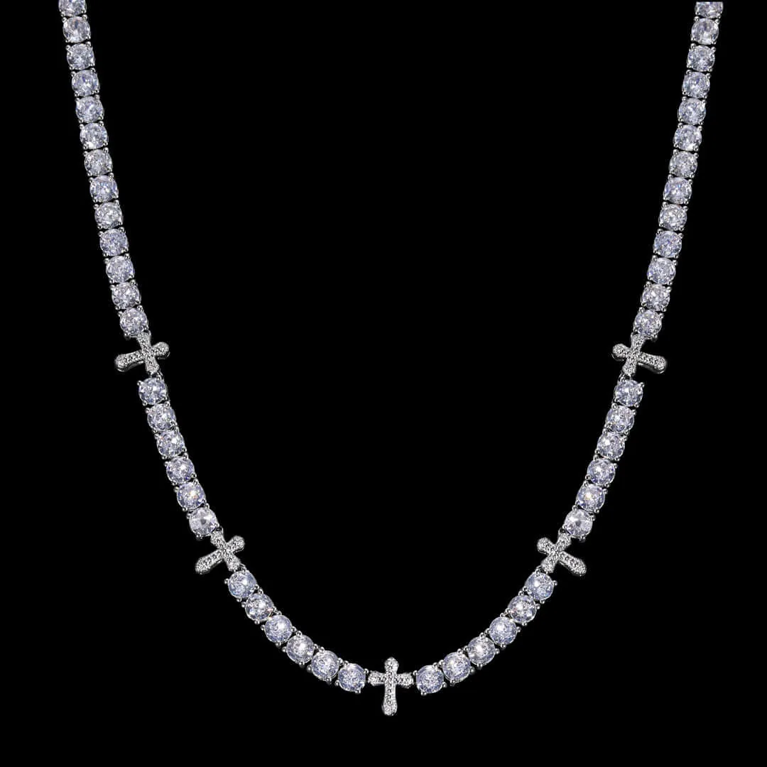 5mm Round Moissanite Tennis Chain FaithLink in 14K White Gold Front