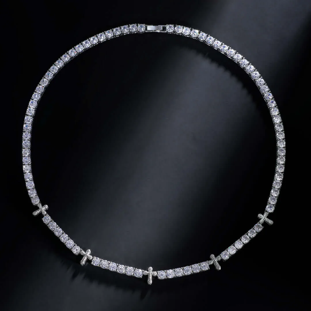 5mm Round Moissanite Tennis Chain FaithLink in 14K White Gold Full Chain View
