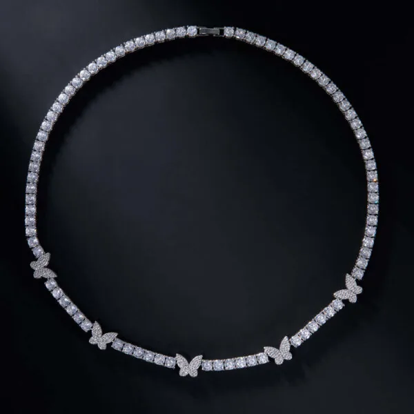 5mm Round Moissanite Tennis Chain FloraGleam in 14K White Gold Closeup Front Full Chain