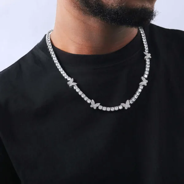 5mm Round Moissanite Tennis Chain FloraGleam in 14K White Gold Neck View