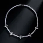 5mm Round Moissanite Tennis Chain Gripstone in 14K White Gold Closeup Full Chain
