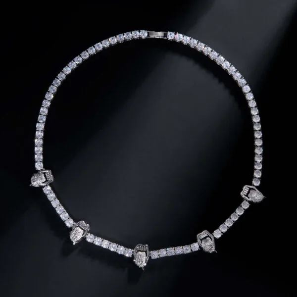 5mm Round Moissanite Tennis Chain Gripstone in 14K White Gold Closeup Full Chain