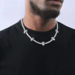 5mm Round Moissanite Tennis Chain Gripstone in 14K White Gold Closeup Neck View