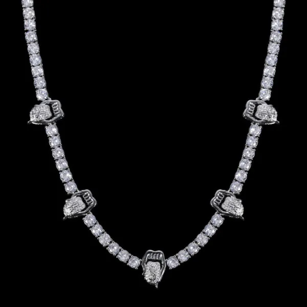 5mm Round Moissanite Tennis Chain Gripstone in 14K White Gold Neck View