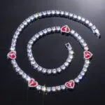 5mm Round Moissanite Tennis Chain Heartlink in 14K White Gold