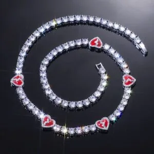 5mm Round Moissanite Tennis Chain Heartlink in 14K White Gold