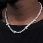 5mm Round Moissanite Tennis Chain Heartora in 14K White Gold Neck View