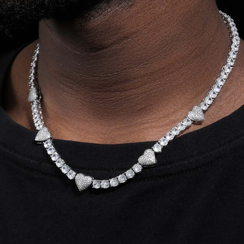 5mm Round Moissanite Tennis Chain Heartora in 14K White Gold Neck View