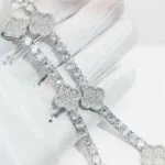 5mm Round Moissanite Tennis Chain LuxeClover in 14K White Closeup Middle