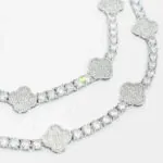 5mm Round Moissanite Tennis Chain LuxeClover in 14K White Closeup Middle View