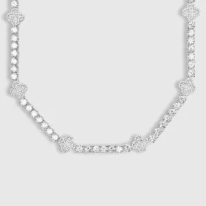 5mm Round Moissanite Tennis Chain Luxe Clover in 14K White Gold