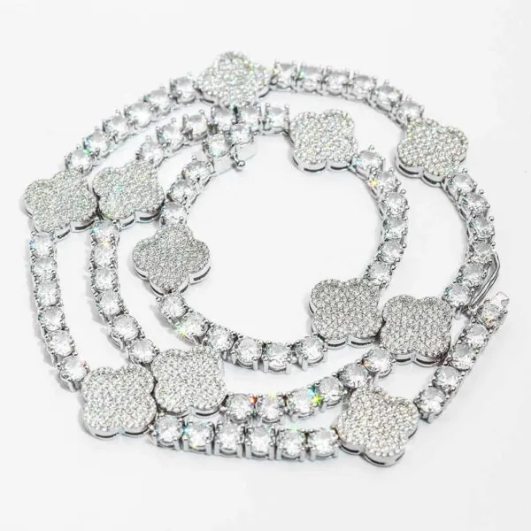 5mm Round Moissanite Tennis Chain LuxeClover in 14K White Gold Full Chain