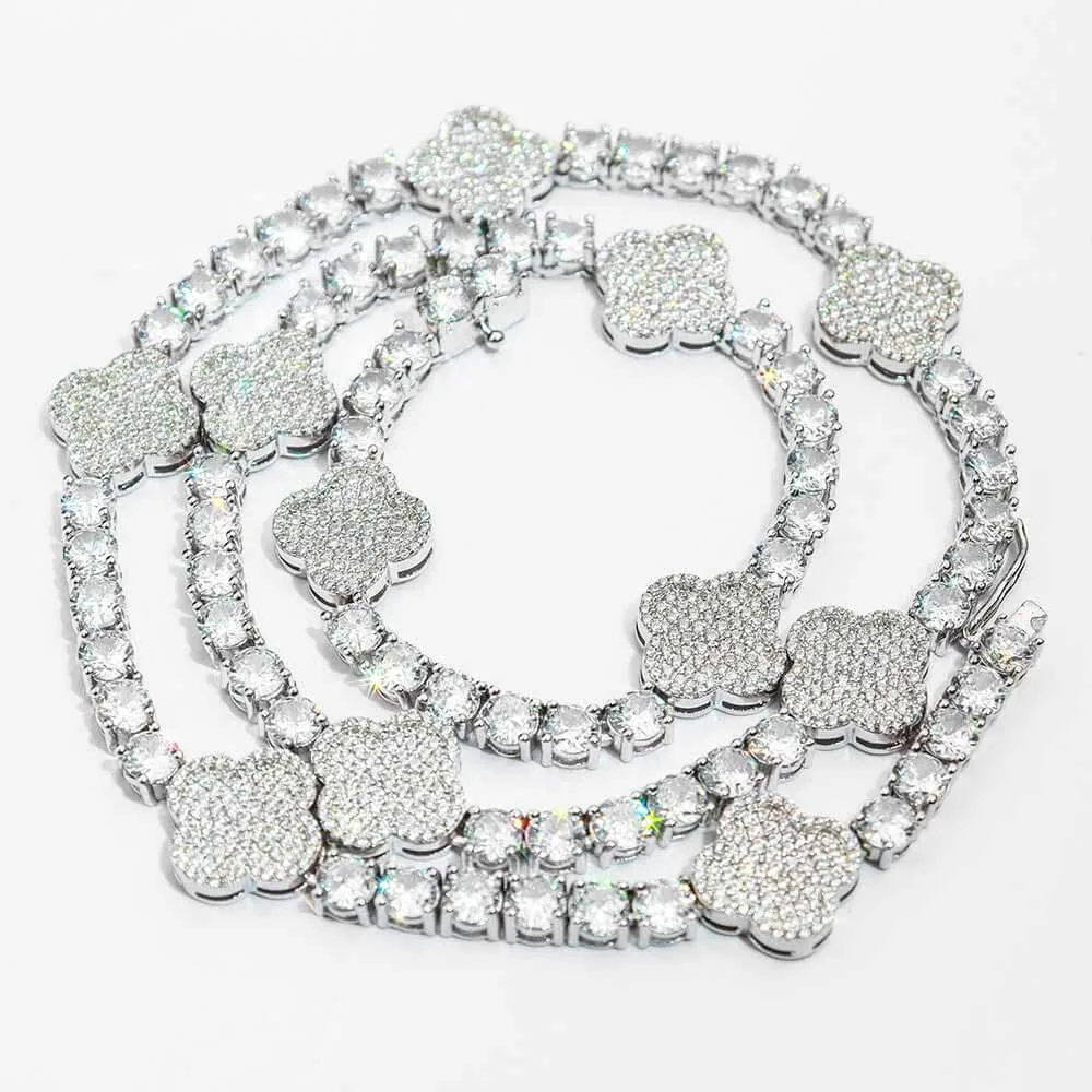 5mm Round Moissanite Tennis Chain LuxeClover in 14K White Gold Full Chain