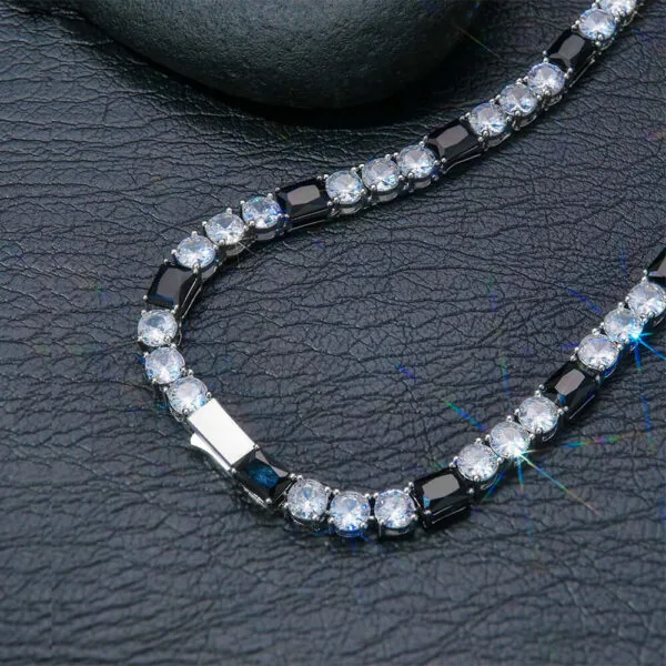 5mm Round Moissanite Tennis Chain Noirlink in 14K White Gold Clasp