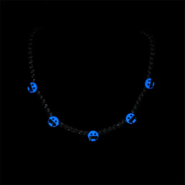 5mm Round Moissanite Tennis Chain Skullshine in 14K White Gold Closeup Dark View