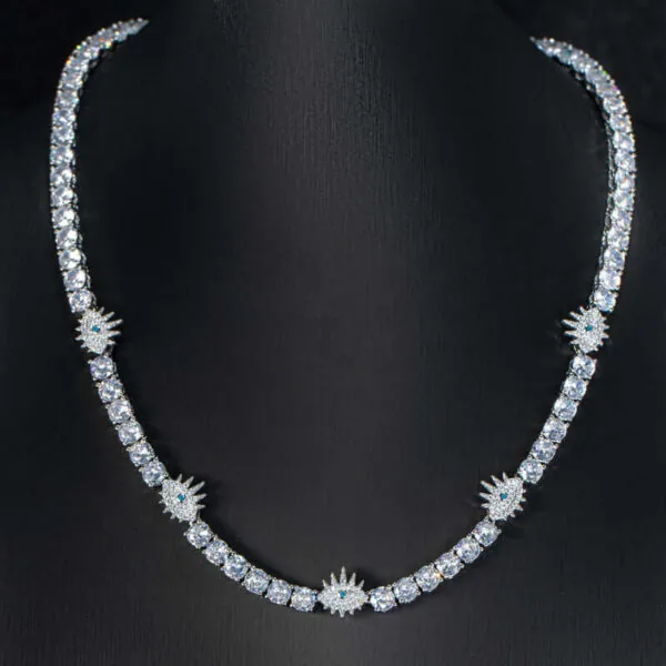 5mm Round Moissanite Tennis Chain Starlink in 14K White Gold Neck View