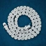 6mm Round Moissanite Tennis Chain FrostGlow in 14K White Gold Closeup Full Chain Back