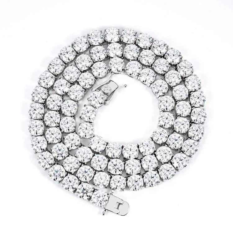 6mm Round Moissanite Tennis Chain FrostGlow in 14K White Gold Closeup Full Chain View